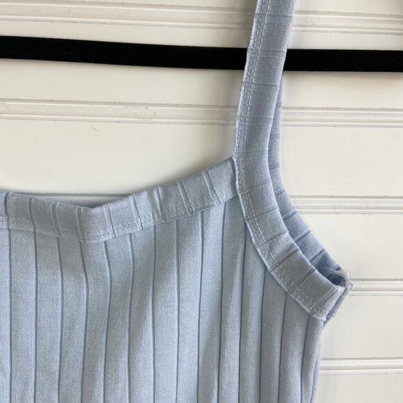 Le Lis Blue Ribbed Raw Hem Backless Sleeveless Fitted Square Neck Mini Dress - Picture 3 of 8